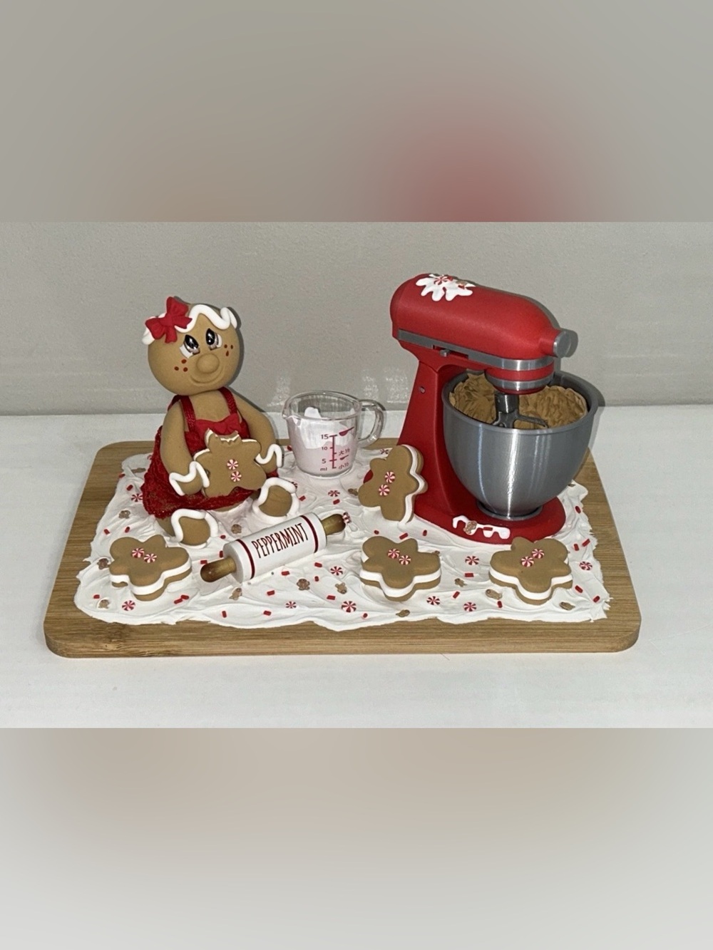 Fake Gingerbread Cookie Baker with Red Stand Mixer Board Display Handmade